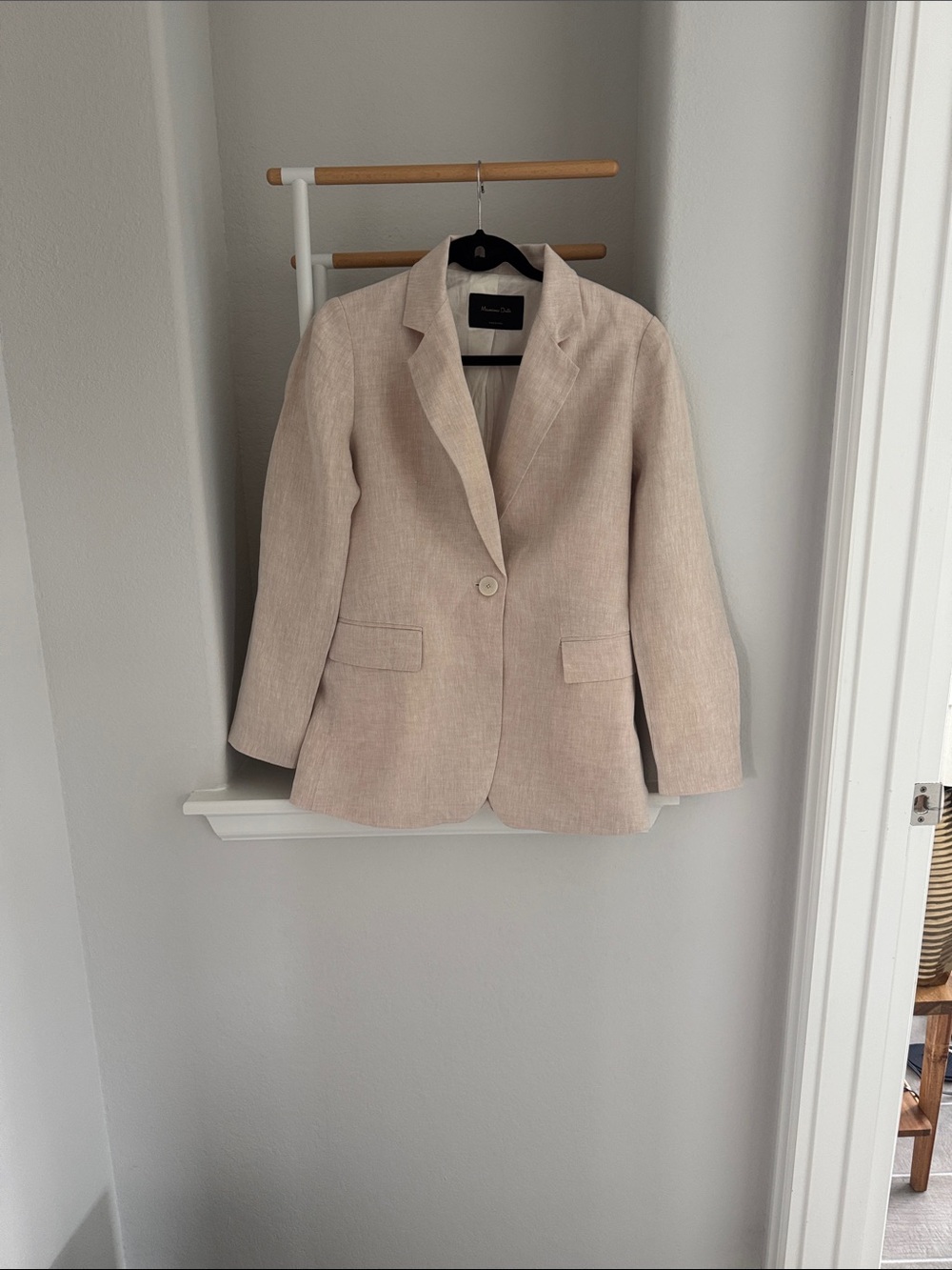 Massimo Dutti Women's Beige Single-Button Linen-Blend Blazer